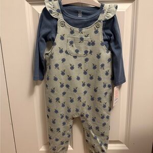 Carter’s Floral Print Overalls with Blue Long Sleeve 9 month NWT